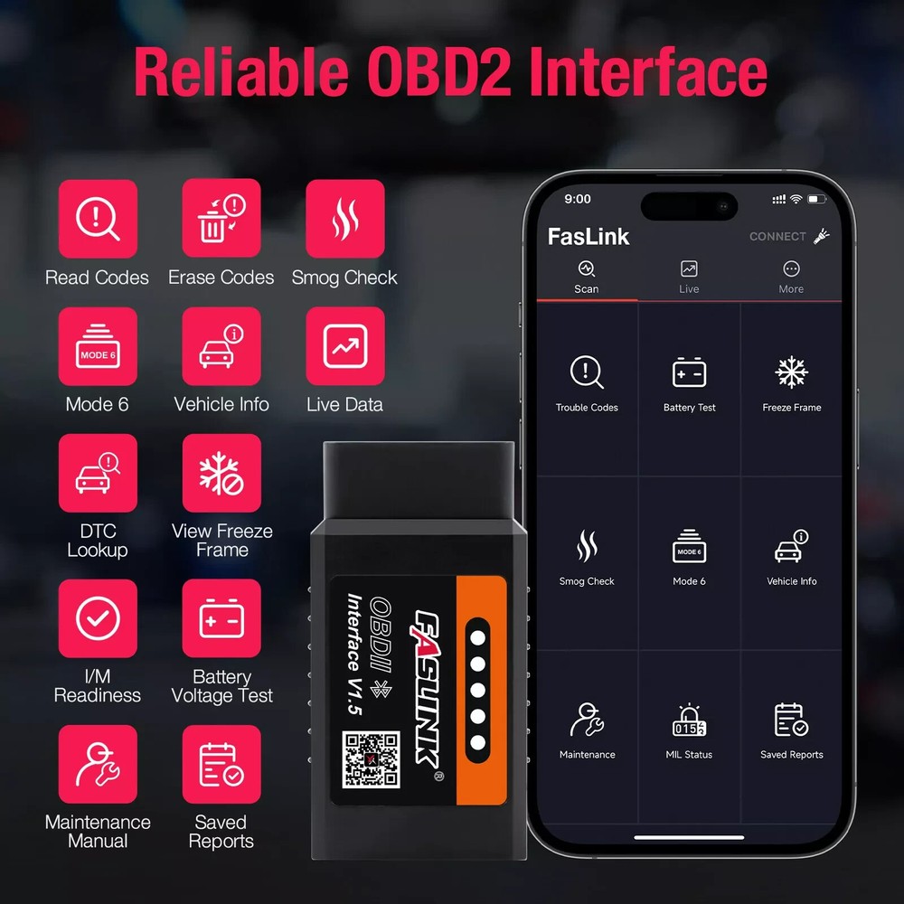 FASLINK X1 Bluetooth v1.5 OBDII Scanner for IOS & Android Adapter Code Reader