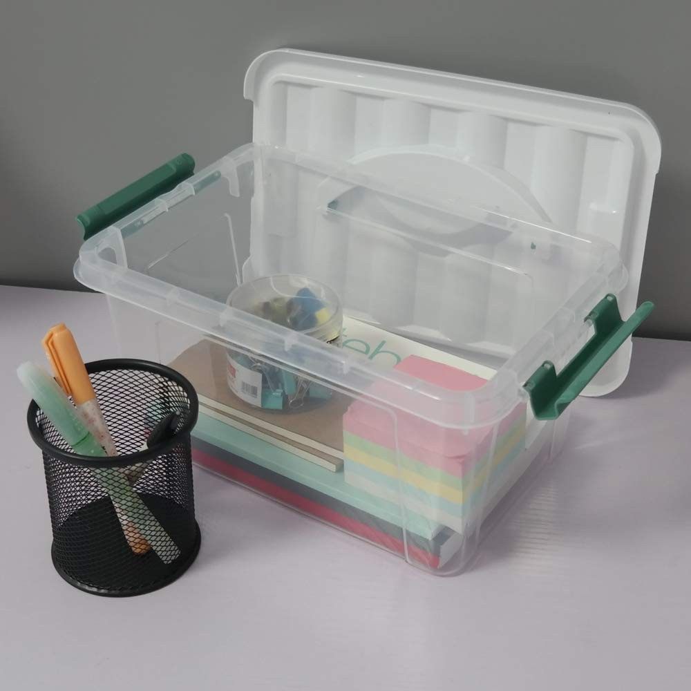 6 Quart Clear Storage Bins with Lid and Green Handle, Multipurpose Stackable ...