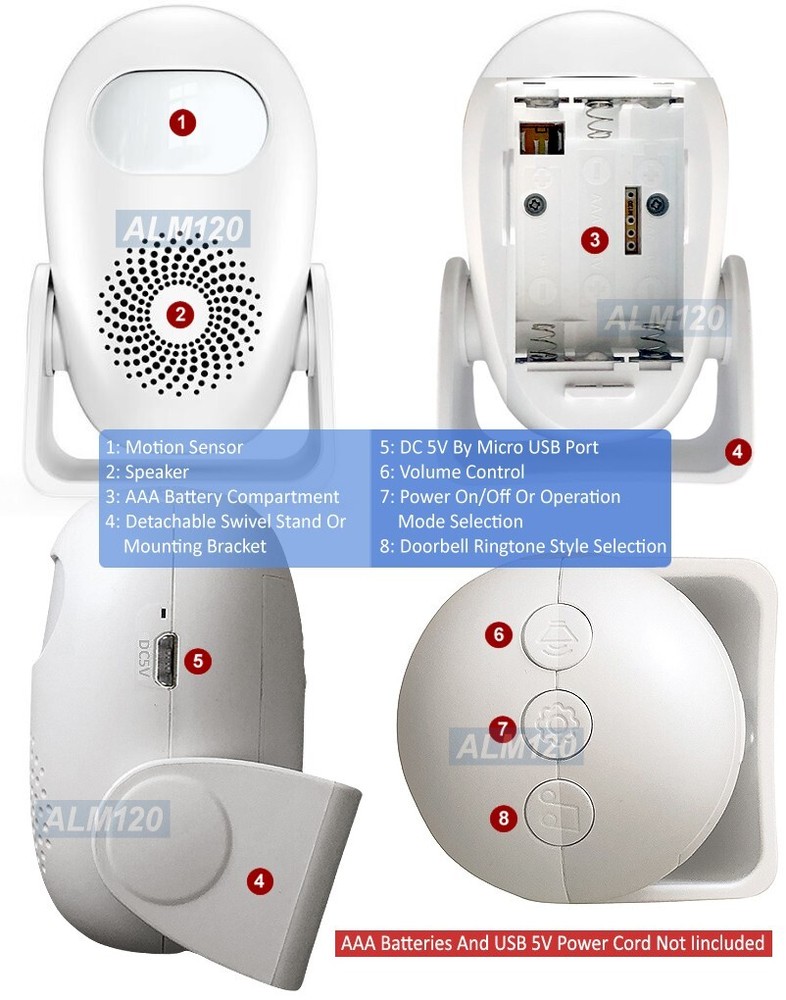 Desktop Wall Mounting Motion Sensor 125dB Alarm Chime Alert Remote Control