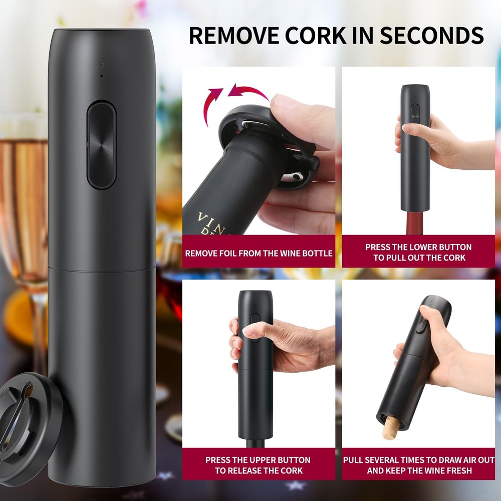 Electric Wine Opener Set 4-in-1 Automatic Corkscrew with Rechargeable Wine Ae...