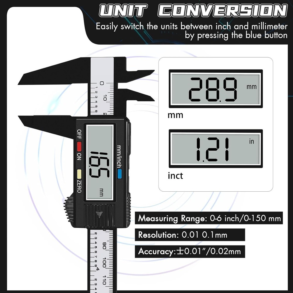 Electronic Digital Calipers, inch and Millimeter Conversion,LCD Screen displa...