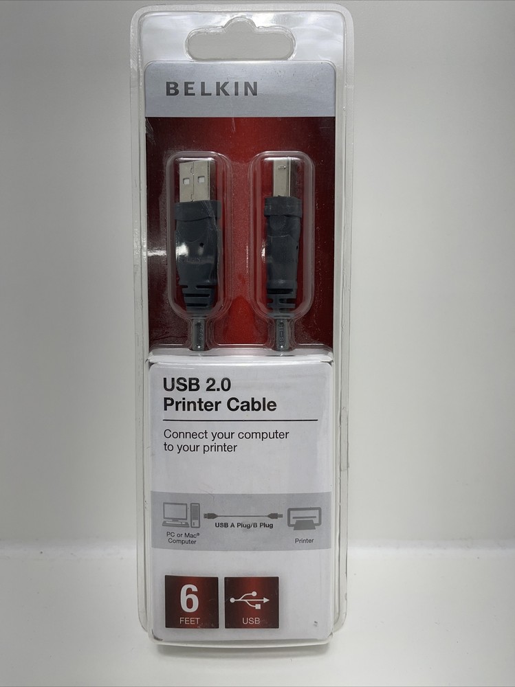 Belkin USB 2.0 Printer Cable Computer To Printer 6 Feet for PC or MAC New Sealed