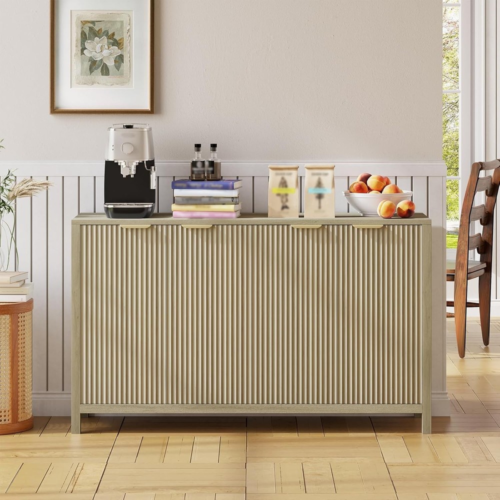 55" Sideboard Buffet Cabinet with Storage,Wooden Fluted Storage Cabinet Sideboad