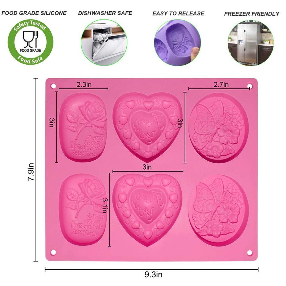 3 Pack Mixed Patterns Silicone Soap Molds 6 Cavities BPA Free Release