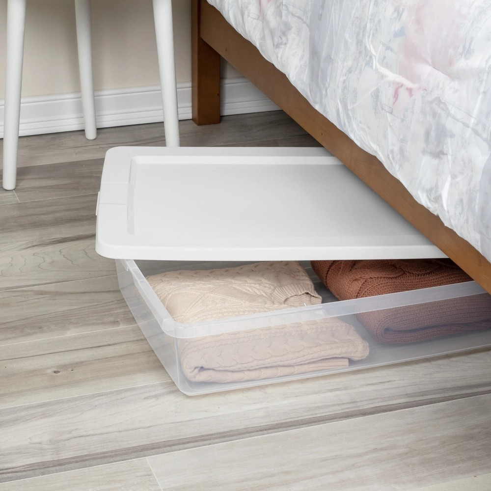 Sterilite 41 Quart Storage Box, Clear Plastic Storage Bin with Snap-on Lid.