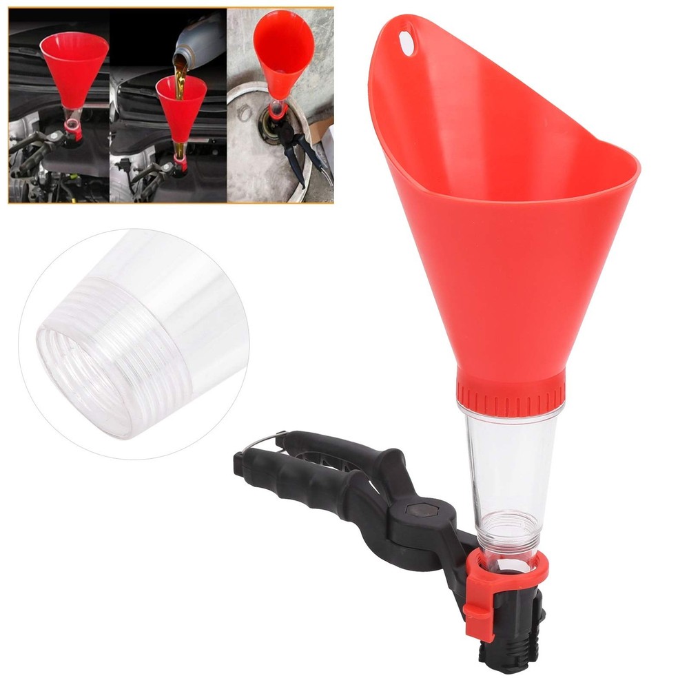 Fast-Clamp Universal Oil Filter, Engine Funnel with Adjustable Fixed Red