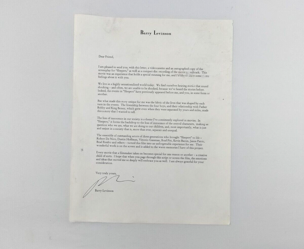 Barry Levinson "Sleepers" AUTOGRAPH Signed Full Complete Script Screenplay
