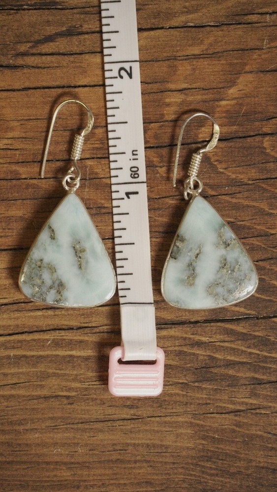 Blue Natural Larimar Triangular Dangle Earrings 1.5" Artisan Southwest