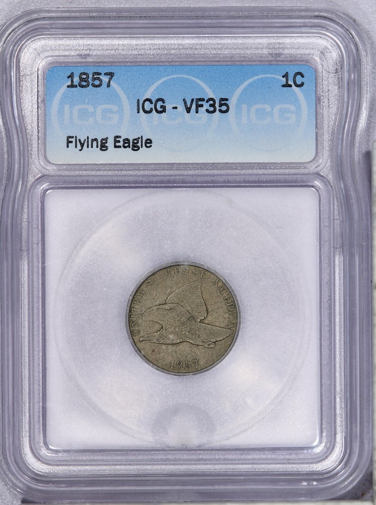 1857 Flying Eagle Cent 1c ICG VF35