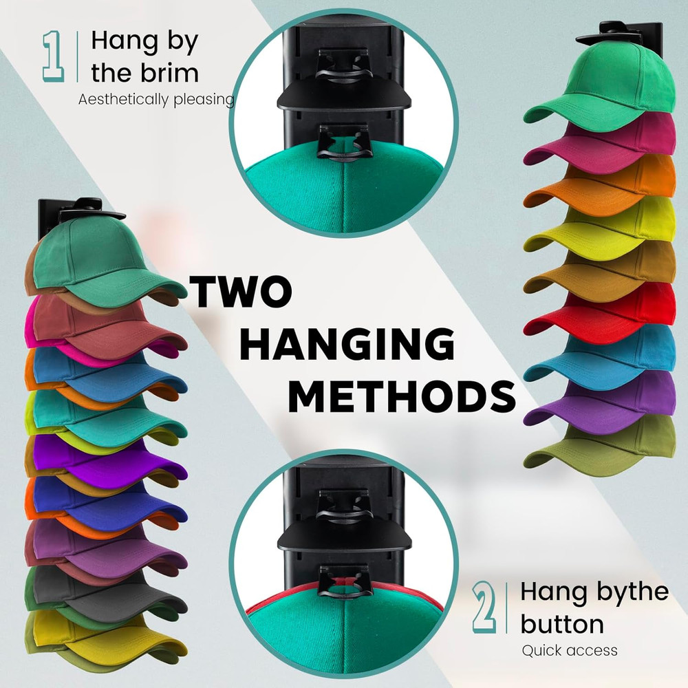 2 Pack Hat Organizer Baseball Cap Locking Tech Hat Rack Strong Adhesive Hat Wall