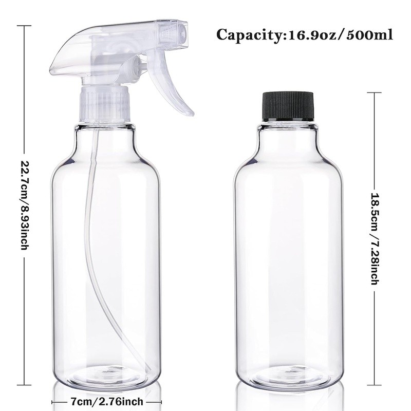 2PCS 500ML Plastic Spray Bottles Adjustable Nozzle Heavy Duty Ergonomic Design