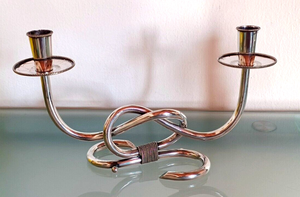 Candelabra SILVER 800 2 flames, intertwining, Made in Italy