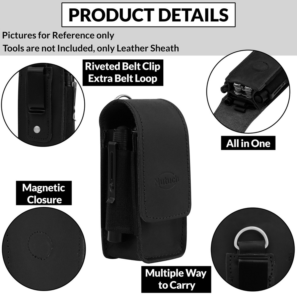 NUTUCH Leather EDC Multitool Sheath with Flip Closure | Leather EDC Organizer