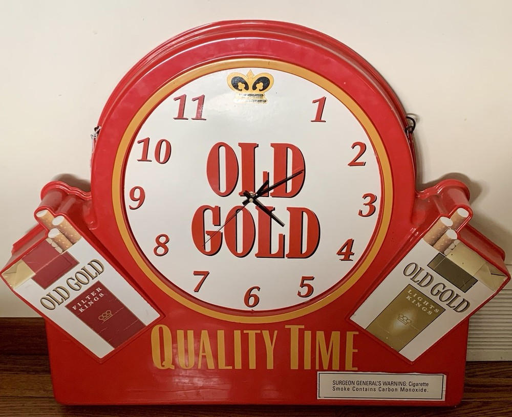 Old Gold Cigarette Clock QUALITY TIME -2 Sided Store Display Plastic Battery Op.