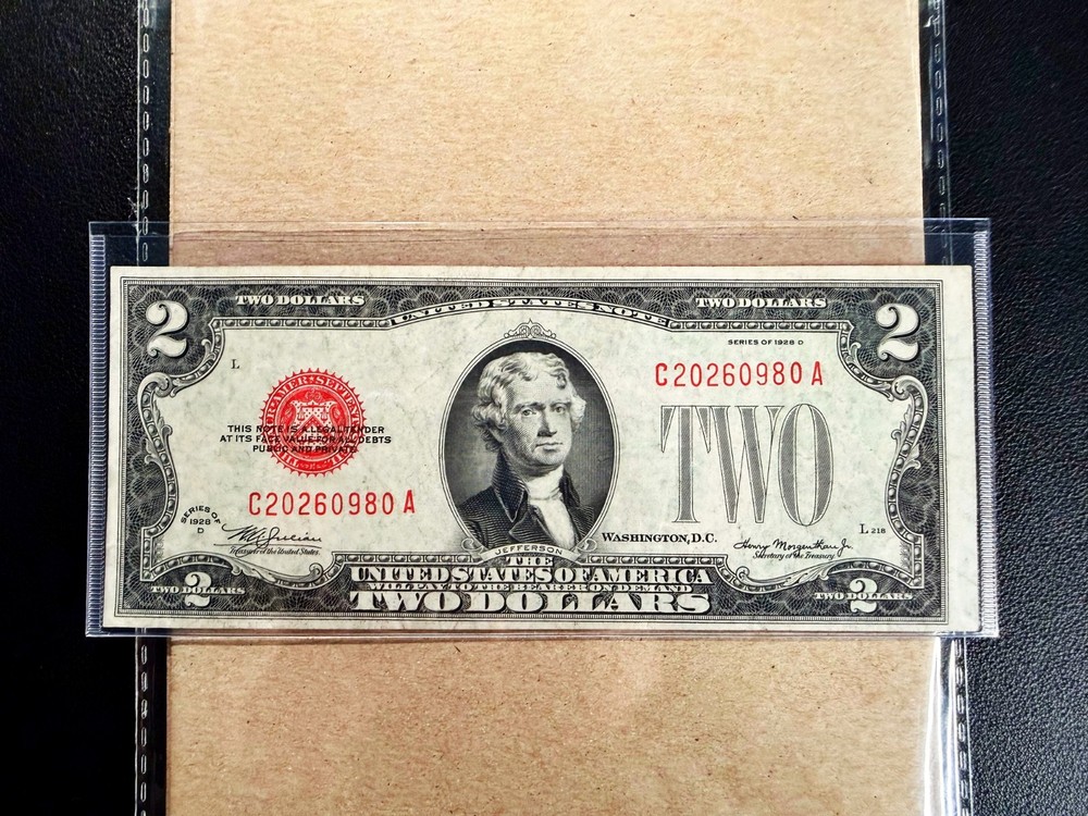 1928D $2 Legal Tender "MISALIGNMENT ERROR" - VF