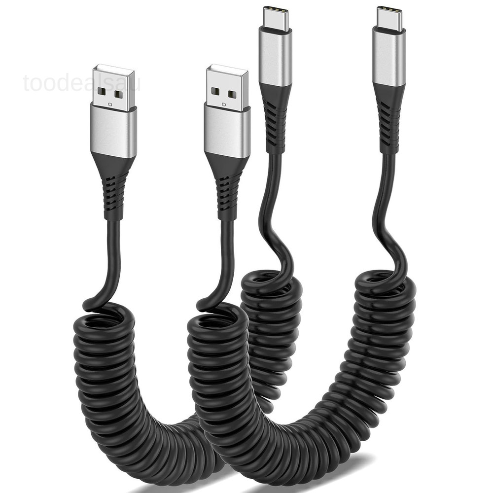 Coiled USB C Cable 2 Pack, 3ft USB to USB-C Cable for Car, Android Auto Coiled..