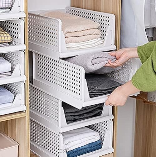 Stackable Organizer, 8 Pack Collapsible Plastic Wardrobe
