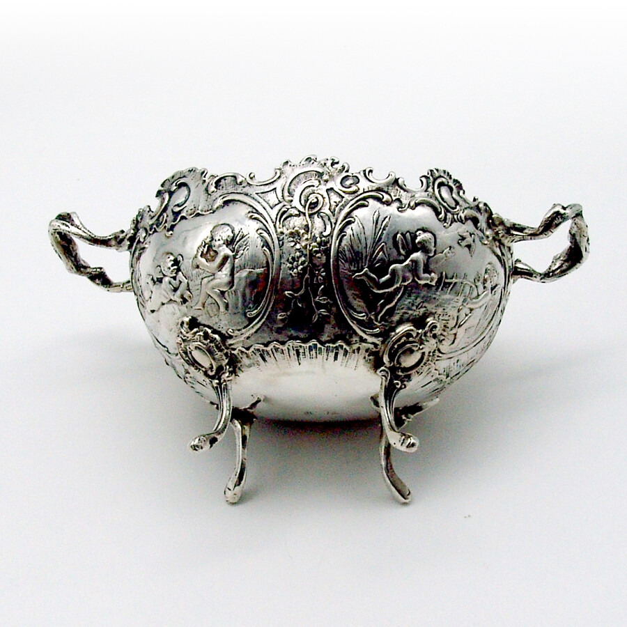 Hanau Baroque Scroll Bowl Cherub Scenes 800 Silver Germany