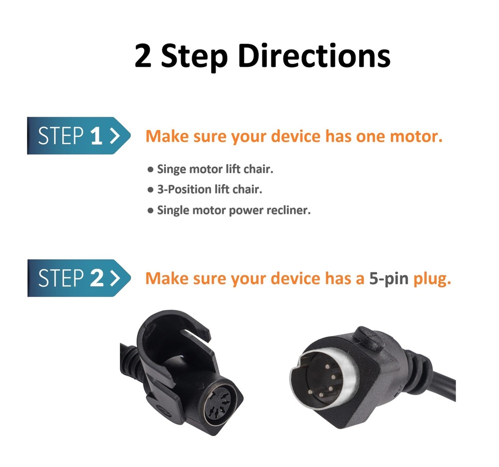 Recliner Replacement Switch, 2 Button 5 Pin Plug, Round, USB C Port, CD008