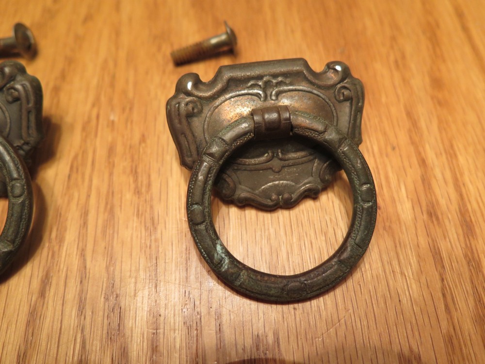 Vintage Brass Tone Drawer Pulls - 3 Drop Pulls & 1 Round Pull