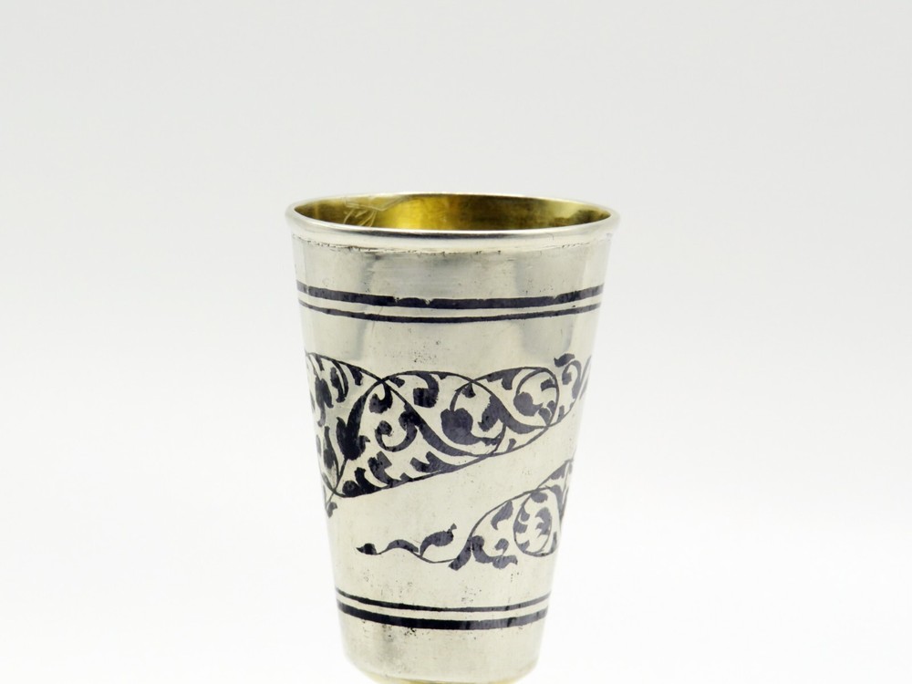 Antique Solid Silver Niello And Gilt Soviet Era Russian Kiddush Cup Hallmarked