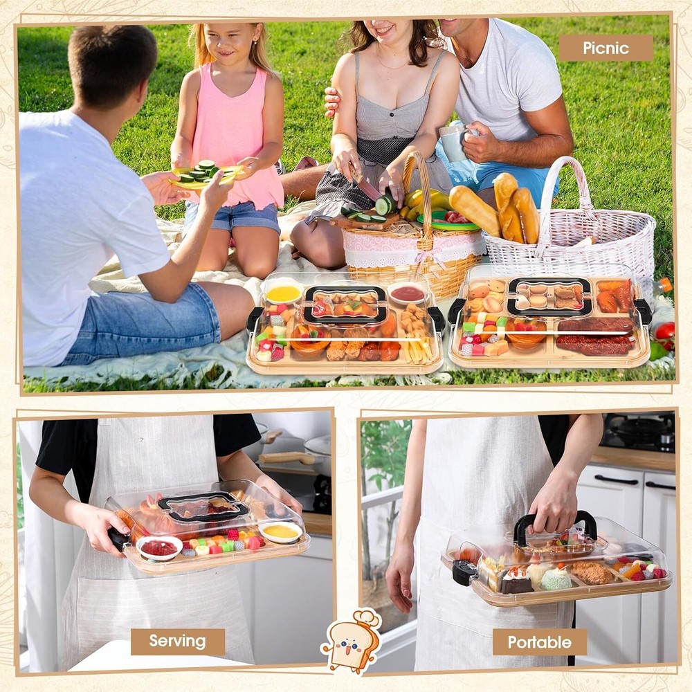 2 Sets Charcuterie Board with Lid Compartments and Handle