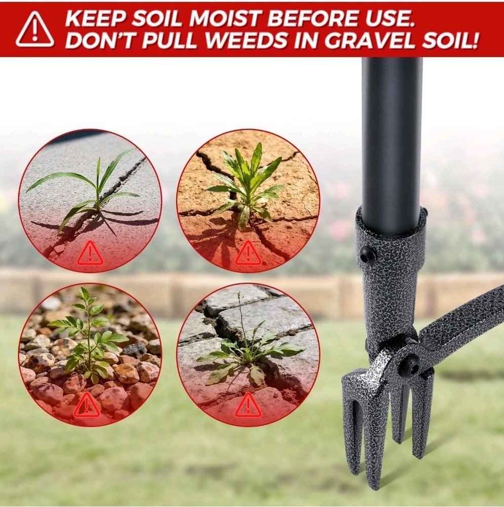 Weed Puller, Stand Up Weed Puller Tool with Steel Long Handle 4-Claw Steel H...