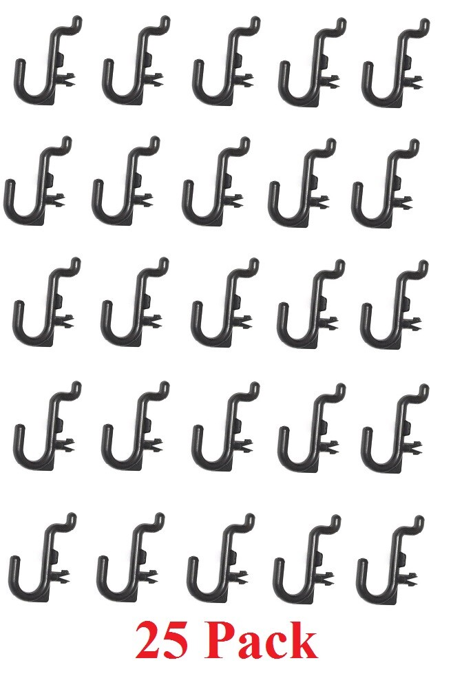 Plastic Black Peg Board Hook Kit Storage 25 Pack J Hook PEGBOARD NOT INCLUDED