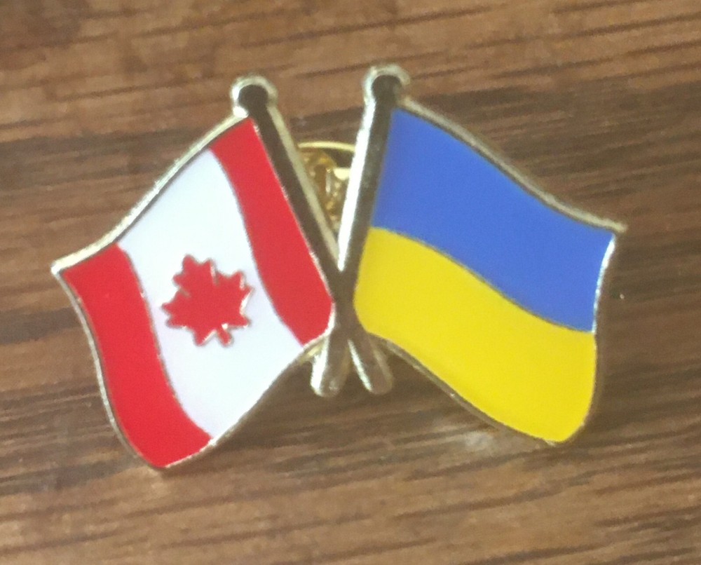 Canada &Ukraine FLAGS double  PIN Pinback Lapel