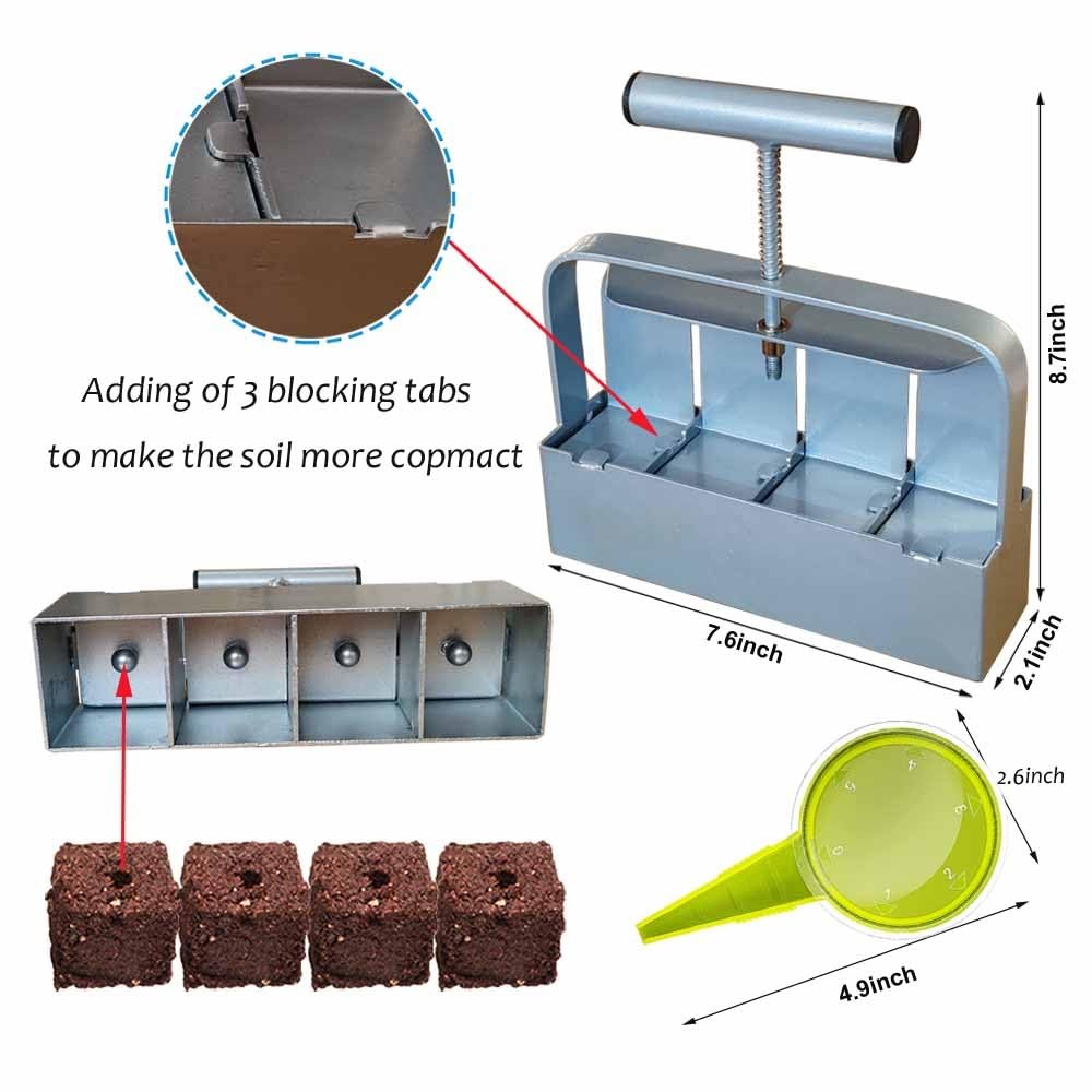 Handheld Soil Blocker Tool Kit 4 Cell Heavy Duty 2" Seed Starter Maker 1PC