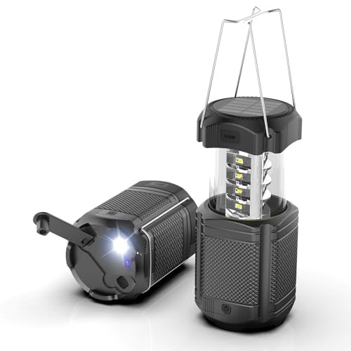 Camping Lantern 5000mAh Solar Hand Crank Telescopic LED Flashlight USB Black-1