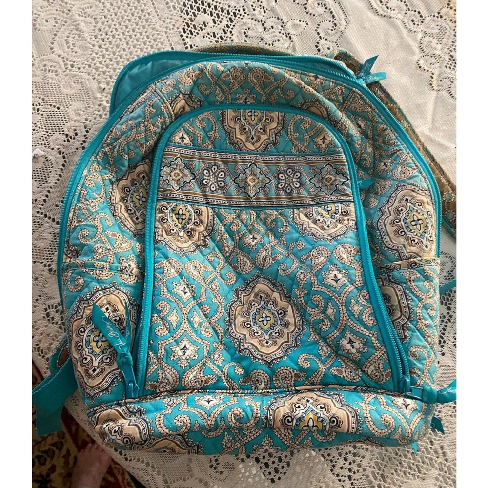 Vera Bradley Quilted Backpack Computer Bag – Teal Medallion Pattern