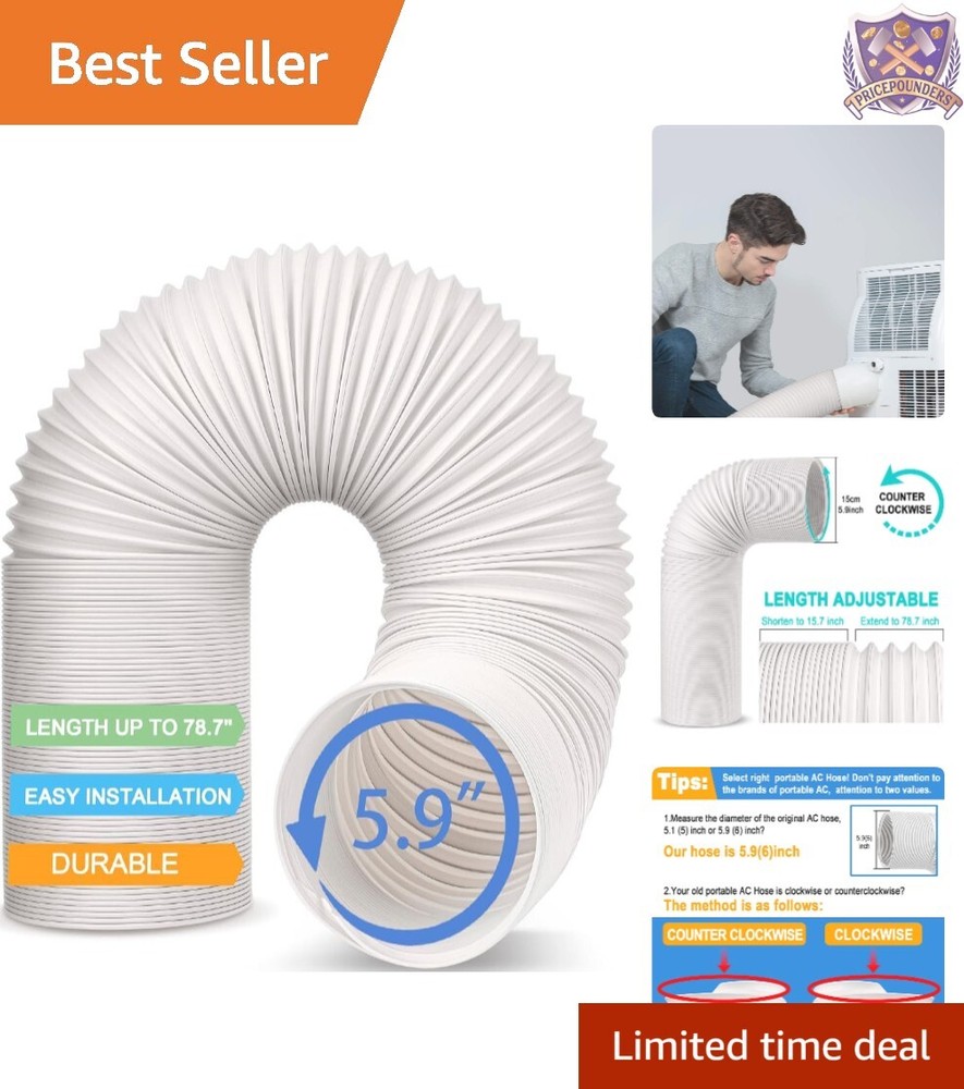 Portable AC Vent Hose 5.9''-6'' Adjustable Duct Counterclockwise Universal Use