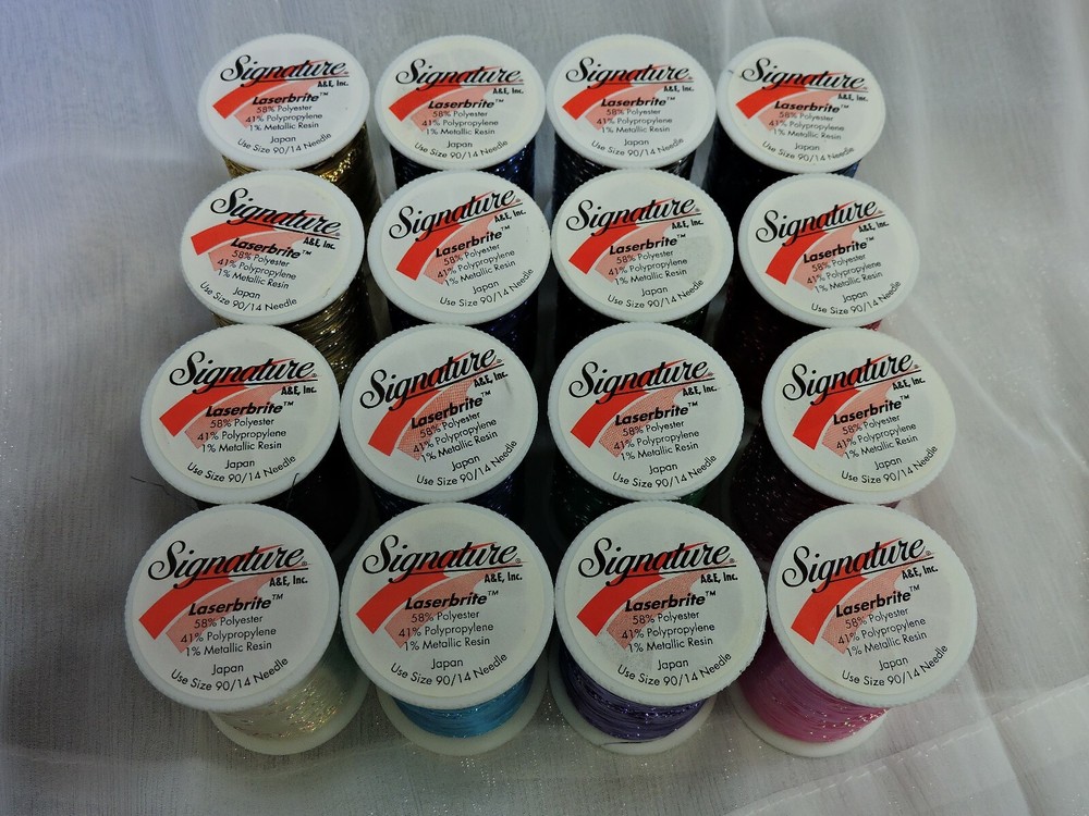 16 SPOOLS 500 YDS SIGNATURE LASERBRITE METALLIC THREAD ASSORTED