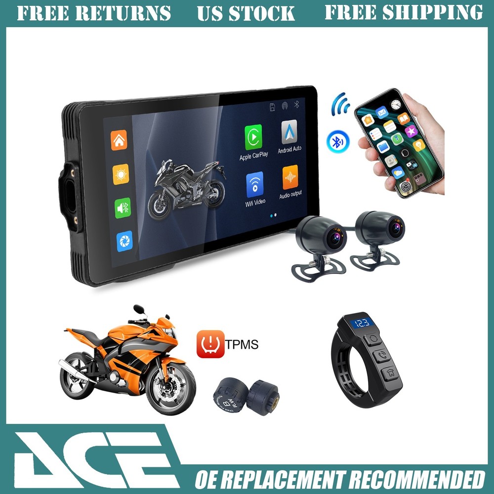 Motorcycle Dashboard 5.5" Touchscreen V4.0 Bluetooth Wireless CarPlay Android