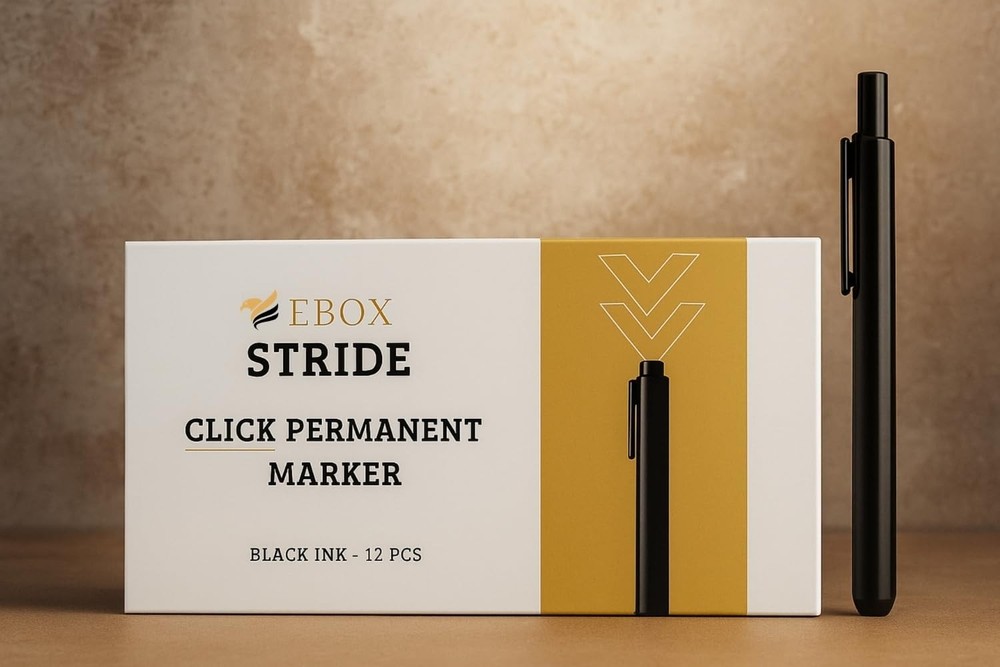 Retractable Permanent Marker Fine Point Black Quick Dry Multi Surface 12 PC