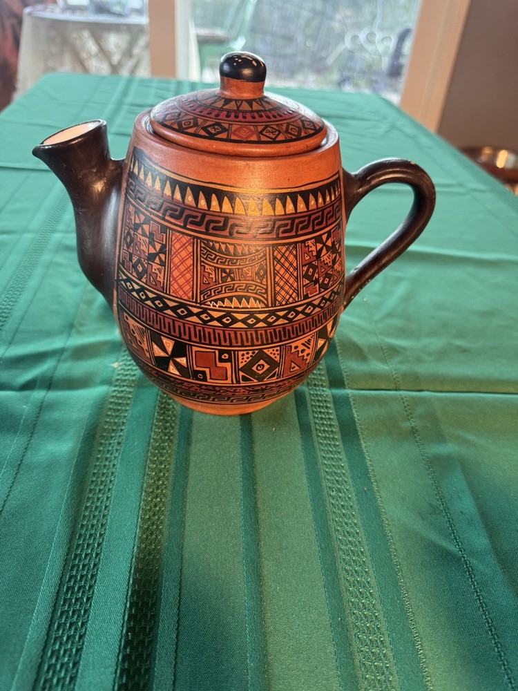 SIGNED Cusco Peru Handpainted 19 Piece Pottery Tea/Coffee Set