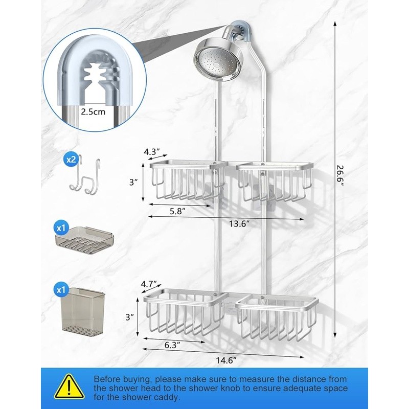 Adjustable Shower Caddy Organizer Rustproof Hanging Mount Tool Free Install New