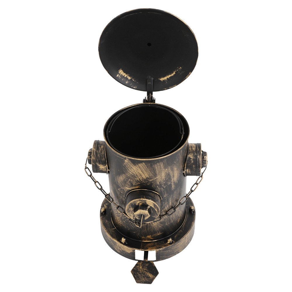 Retro Bronze Fire Hydrant Trash Can Creative Waste Bin Removable Inner Bucket