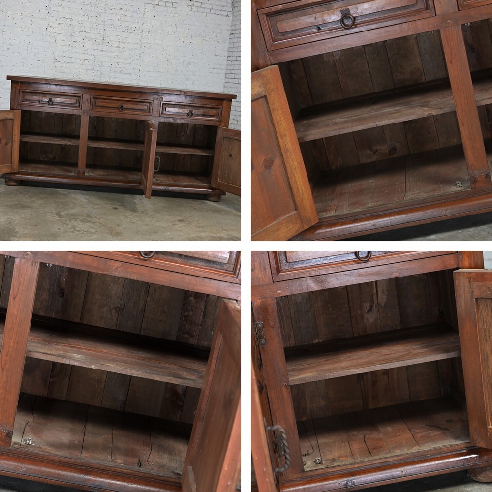 Spanish Revival Rustic Solid Pine Sideboard Style of Artes De Mexico Intern'tnl