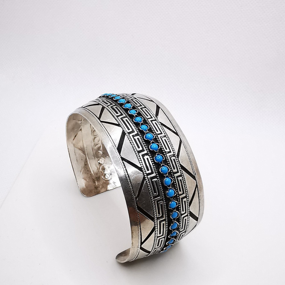 Beautiful Vintage 935 Silver Turquoise Gemstones Bangle
