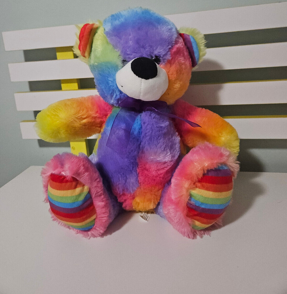 RAINBOW TEDDY BEAR ELKA 30CM PURPLE BOW