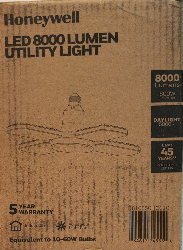 Honeywell 8000 Lumen LED Utility Light, 4 Adjustable Light Panels
