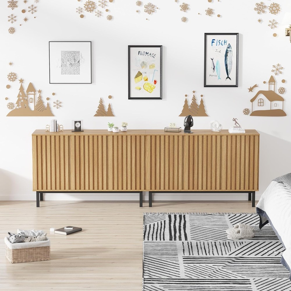 Sideboard Buffet with Fluted Doors & Adjustable Shelf for Dining Room Storage