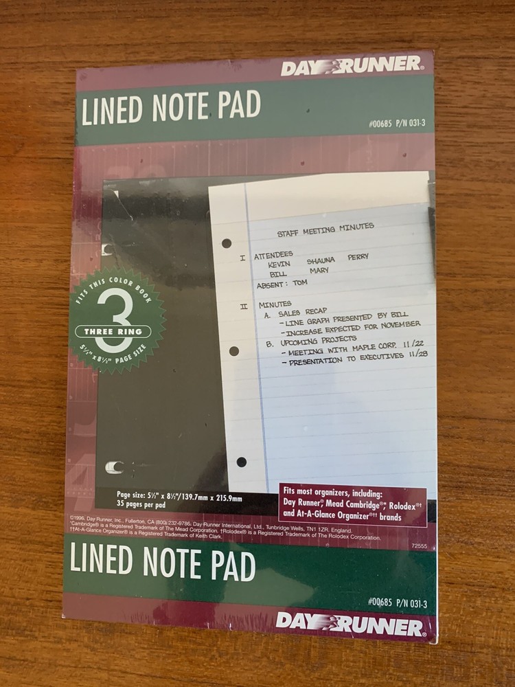 Day Runner Lined Note Pad - NEW