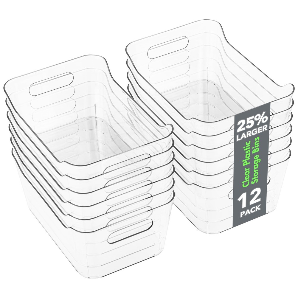 12 Pack Plastic Storage Bins, Multi-Use Organizer Bins, Pantry Organizer, Cle...