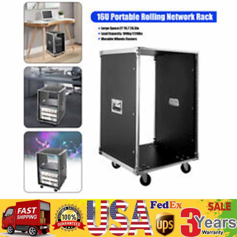 19 Inch 16U 4 Post Server Rack Open Frame Rolling Network Data Rack w/ Casters