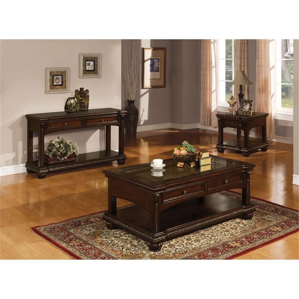 ACME Anondale Rectangular Wooden End Table with Bottom Shelf in Cherry
