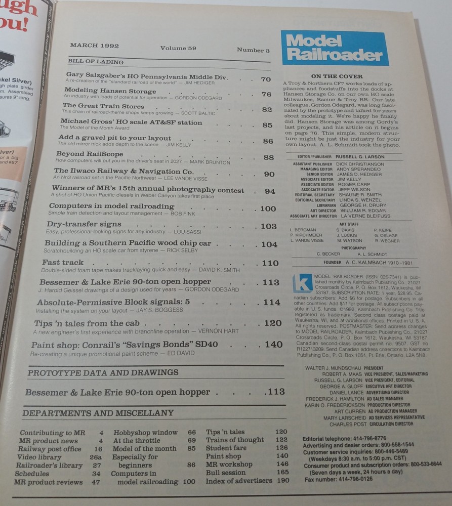 Model Railroader Magazine (March, 1992)