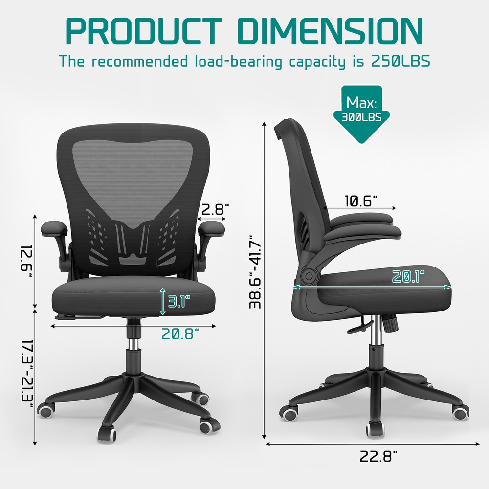 Black Mesh Office Chair with Lumbar Support Comfortable Ergonomic Computer Chair